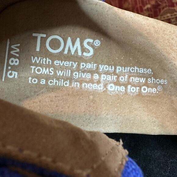 Toms blue cream mixed rope wedges woven mid sole suede leather uppers size 8.5 - Picture 8 of 8